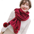 Fashion pom pom scarf shawl bling bling crinkle lady pashmina scarf with fur ball